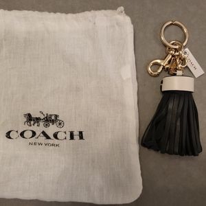Coach Black Leather Tassel Key Chain